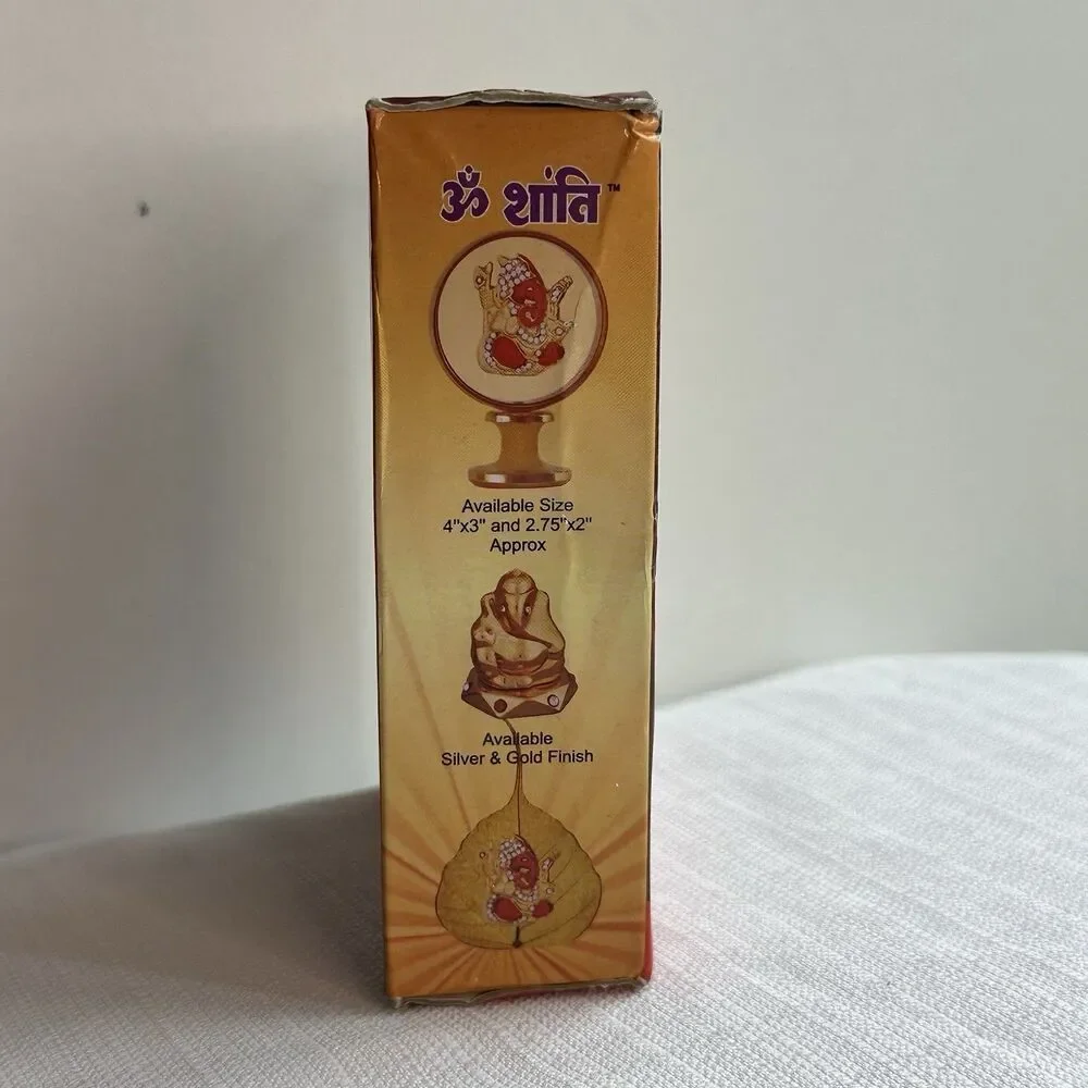 Om Shanti Ganesha Idol Figurine – Gold Red Jeweled Hindu Car Dashboard Statue